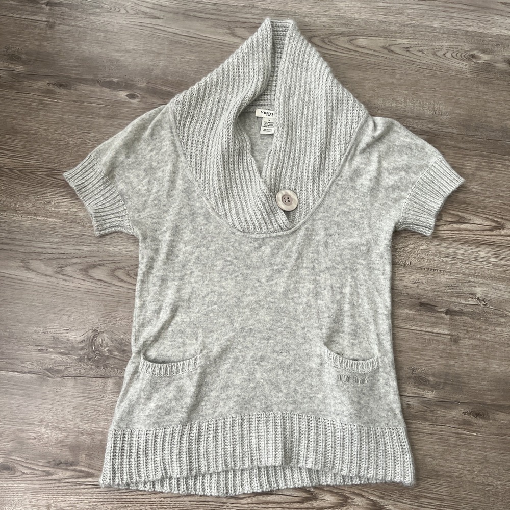 Vertigo Paris Angora Wool Shawl Collar Sweater Womens M Gray Short Sleeve